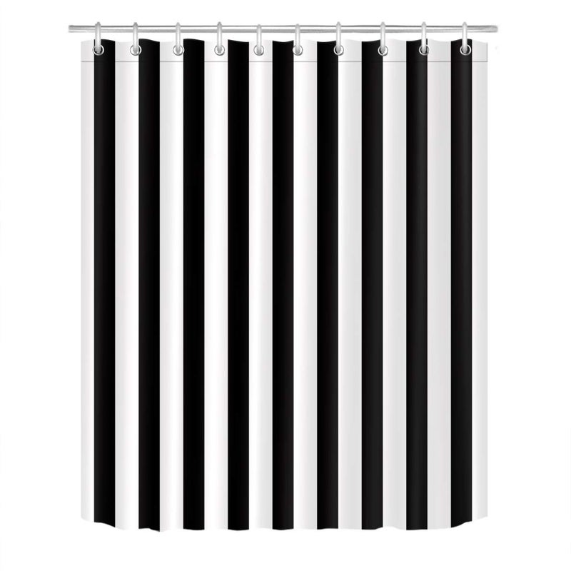 LB Black and White Shower Curtain,Striped Bathroom Curtain,60x72 inch Waterproof Polyester Fabric,Fashion Bath Decor,Ring Hooks Included - Image 3